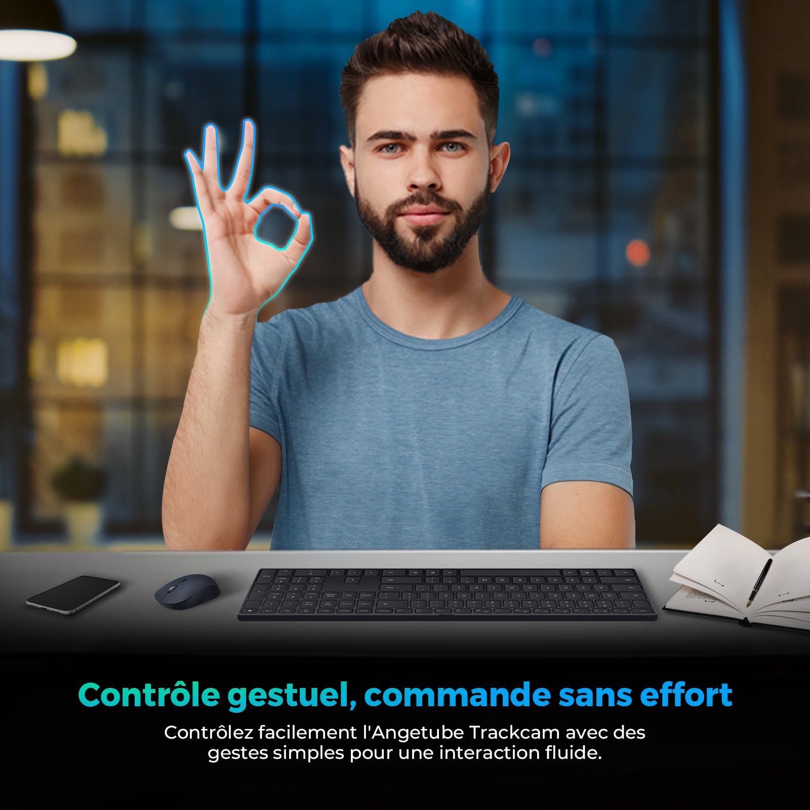 Angetube Webcam 4K avec contrôle par Geste et Suivi AI – caméra Streaming USB 3.0 avec Double Microphones et réduction du Bruit, autofocus TOF, 1080P 60FPS, HDR, pour PC, Ordinateur Portable et Mac