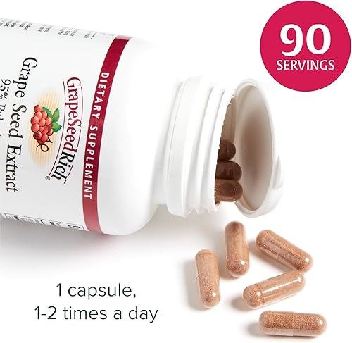 Miniatura 4 de Natural Factors, GrapeSeedRich Extracto de semilla de uva, soporte antioxidante para una respuesta inflamatoria saludable, 90 cápsulas