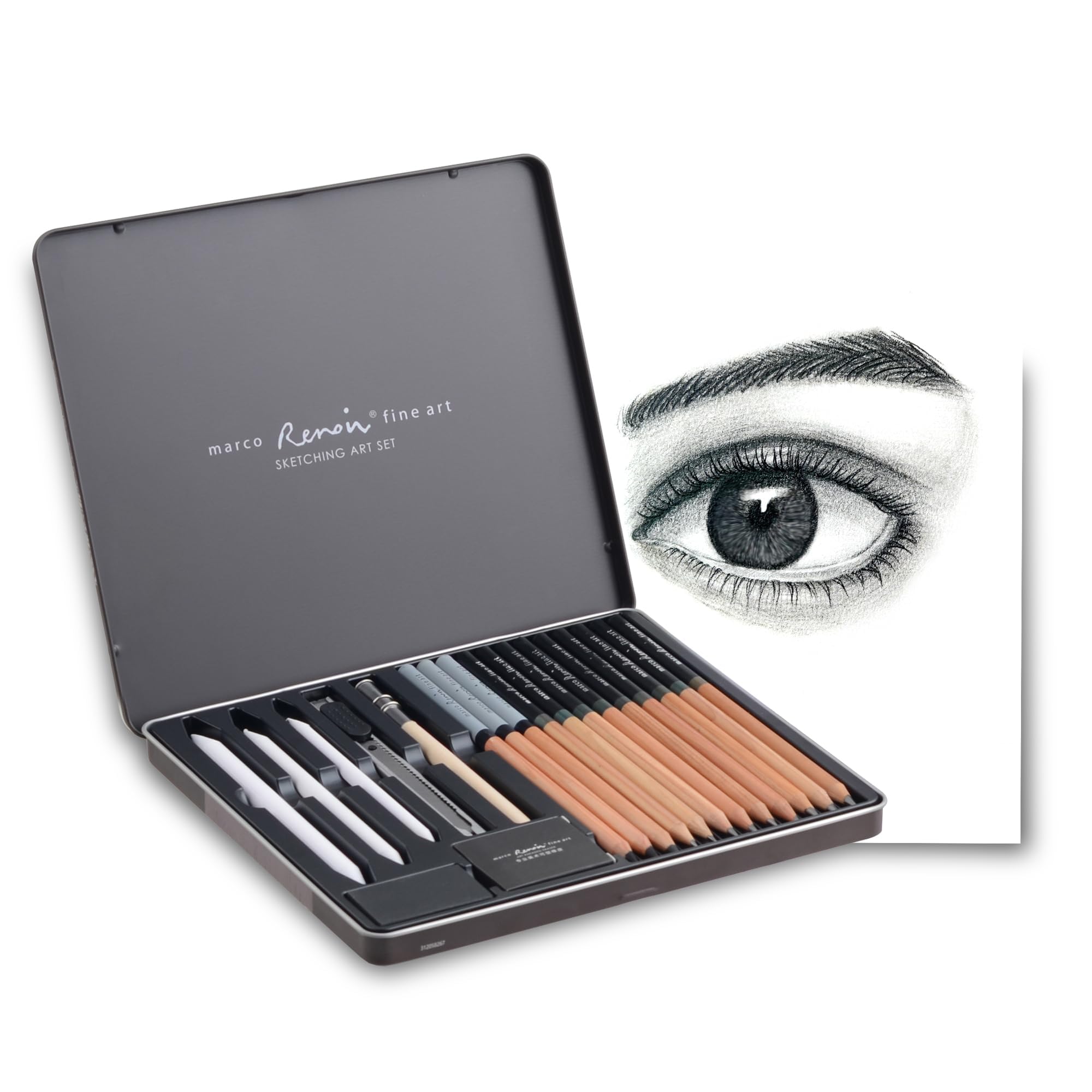 Amazon.co.jp: MARCO スケッチ鉛筆セット 19 点 3001 型｜鉄箱収納