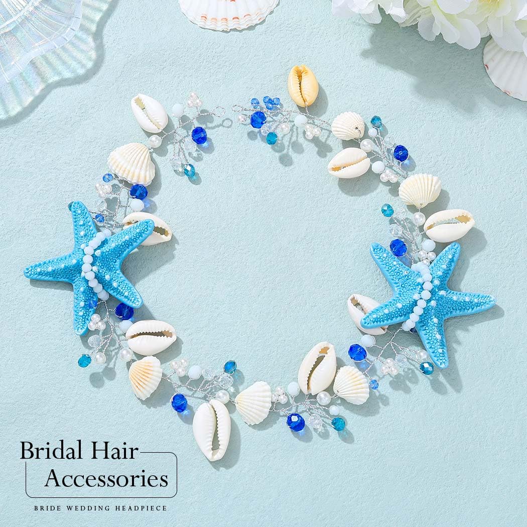 Zoestar Starfish Bride Wedding Hair Vine Silver Seashell Bridal Headpiece Pearl Beaded Beach Wedding Hair Accessories for Women and Girls - Image 2