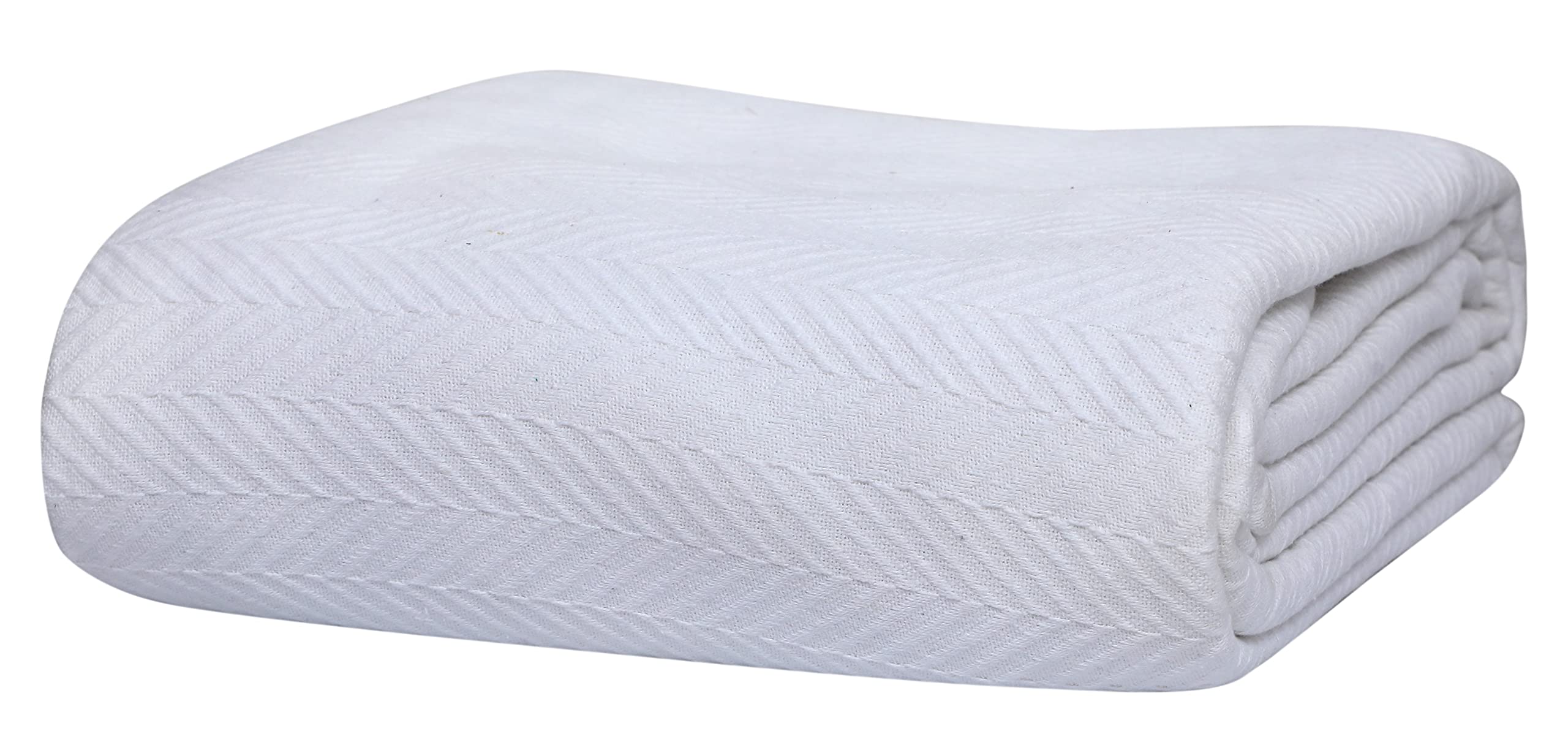 EUROTEXDeluxe Cotton Blankets for Twin Size Bed | All-Season 100% Cotton Twin Blanket for Bed | Herringbone Lightweight, Soft & Cozy Fall Thermal Blanket, 350GSM, 68x92 inches | White