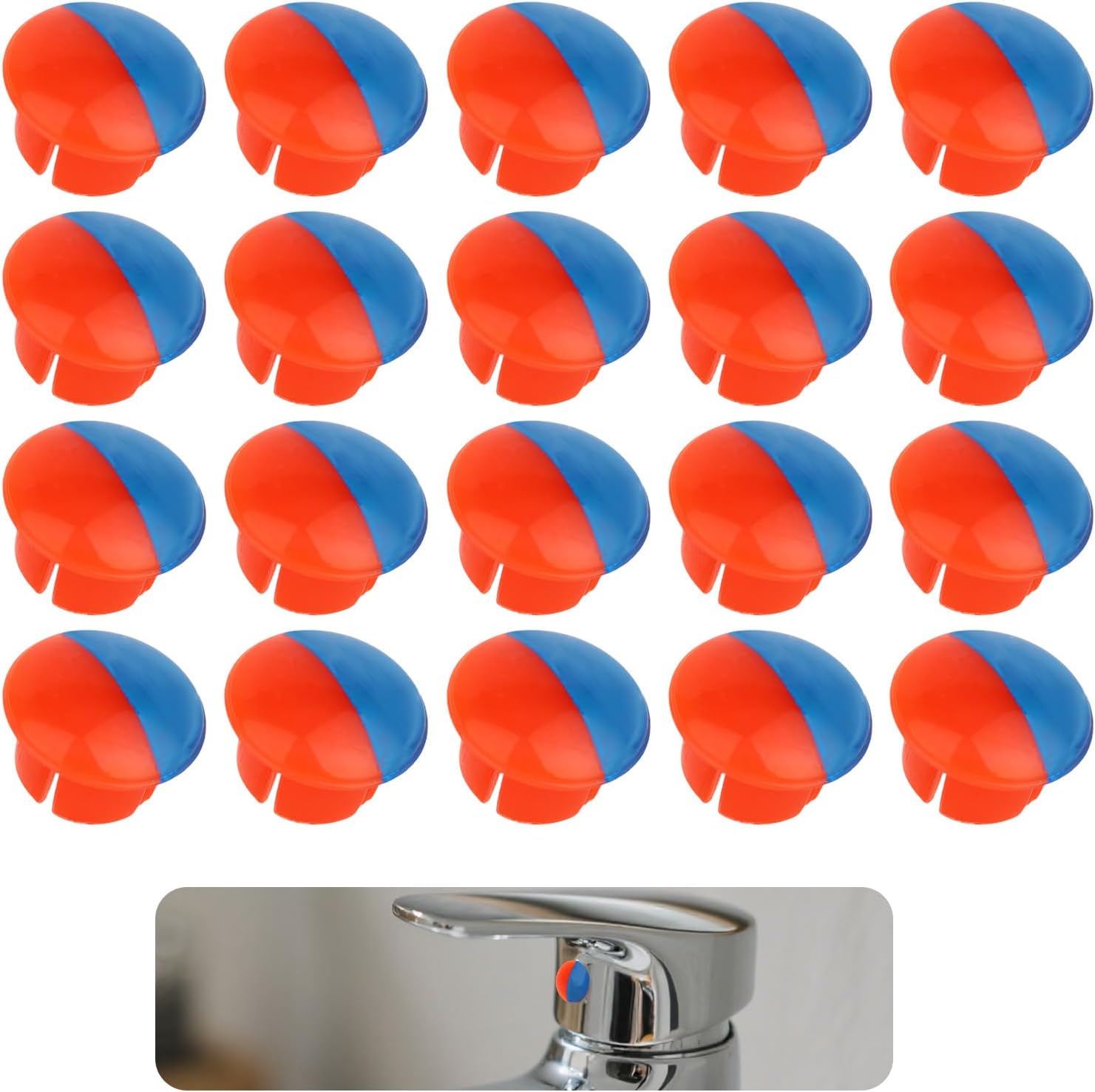 20pcs Hot and Cold Water Faucet Indicator, Faucets Hot and Cold Button for 0.27-0.28in/6.8-7mm Holes Faucet Handle Replacement Parts for Mixer Taps in Kitchen & Bathroom