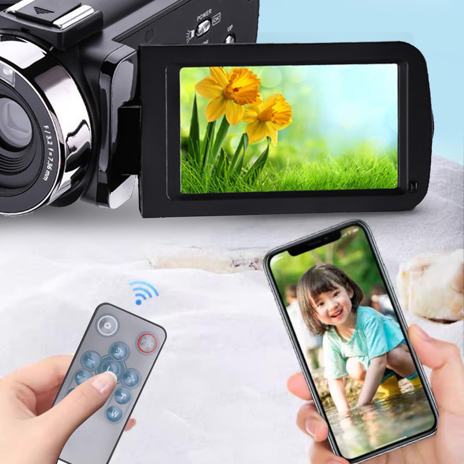 Kamera Wideo, Kamera Dziecięca HD 1080P, Smycz, Kolorowy Ekran IPS Obracany o 3 Cale o 270°, Kamera ze Zdalnym Sterowaniem o Rozdzielczości 30 MP i 18-krotnym Zoomie,