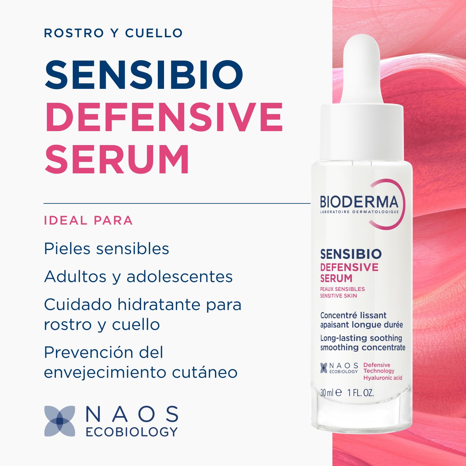 BIODERMA Sensibio Défensive Sérum - Reduce Arrugas y Líneas de Expresión - Contra el Envejecimiento Inflamatorio por Agresiones Externas - Pieles Sensibles - Tez Radiante - Frasco 30 ml