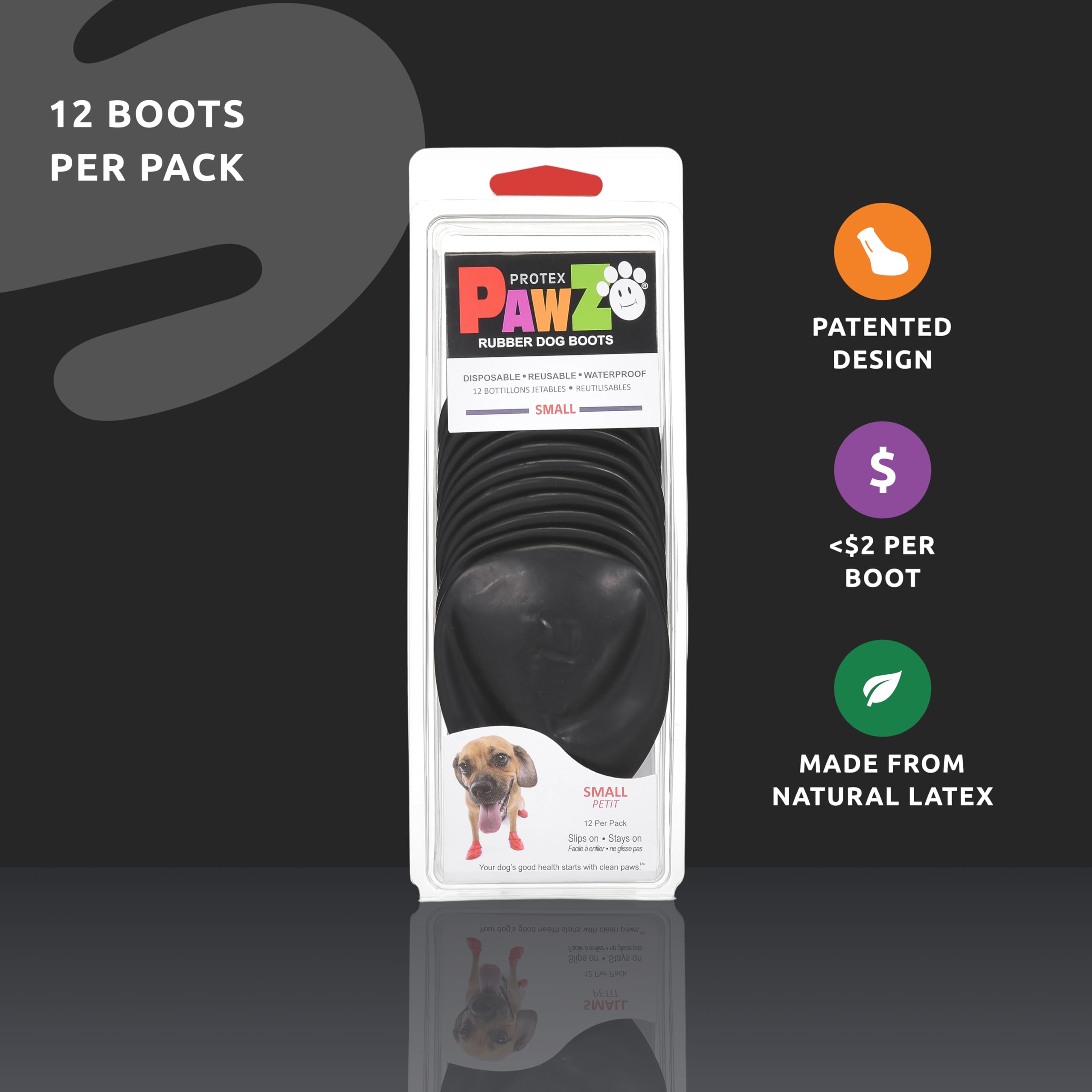 PAWZ Chaussette Noire Protection pour Coussinets de Chien S n°4 Boite de 12