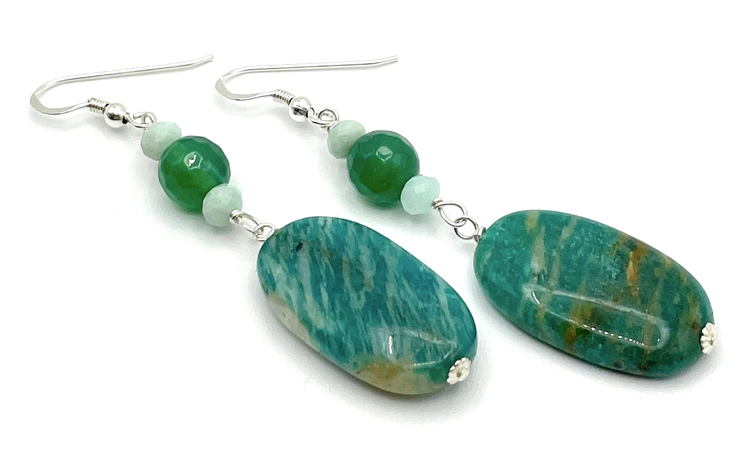 Pendientes de Agata Verde y Amazonita Turquesa, Plata 925, Joyas Artesanales, Estilo Moderno, Regalo para Mujer