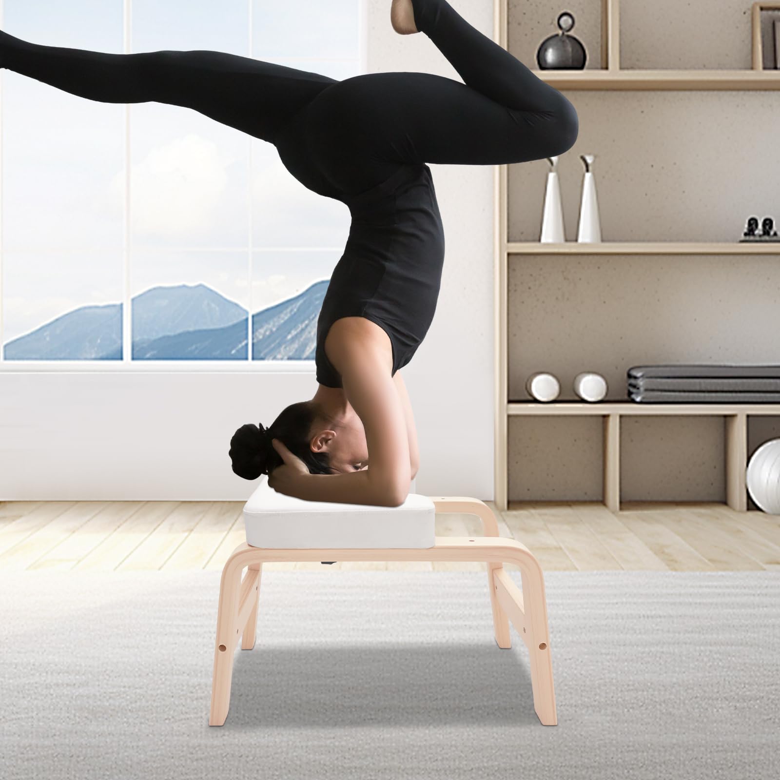 Banc de yoga inversion - Charge maximale : 200 kg - Pour la salle de sport familiale - Avec cadre en bois et rembourrage en polyuréthane - Tabouret de yoga pour l'entraînement de force et