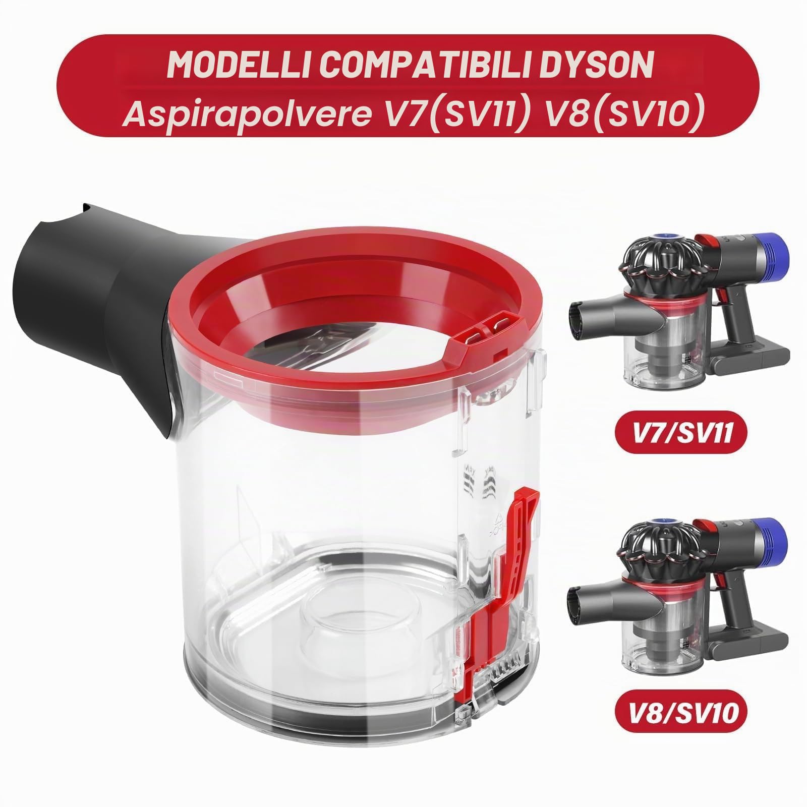 Accessori per il Coperchio Inferiore del Cestino Set per Dyson V7/V8, Contenitore per la Polvere Trasparente e di Alta Qualità, Include Prefiltro, 1 Postfiltro e 1 Spazzola per la Pulizia