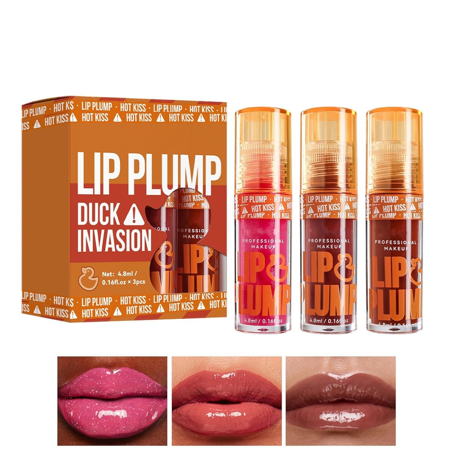 3 Colors Duck Plumping Lip Gloss Set, Clear Nourishing Lip Oil, No Sticky Hydrating Set, Long Lasting Fat Gloss for Women