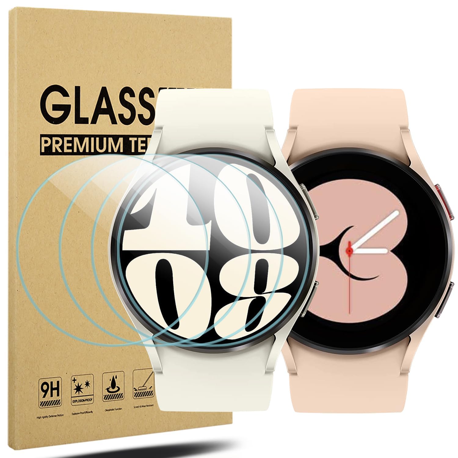 SANMUGEED 4-Pack for Samsung Galaxy Watch 6 40mm / Galaxy Watch 5 40mm / Galaxy Watch 4 40mm Screen Protector, [Perfectly Fit] Tempered Glass Protector for Galaxy Watch 6/5/4 (40mm) Smartwatch