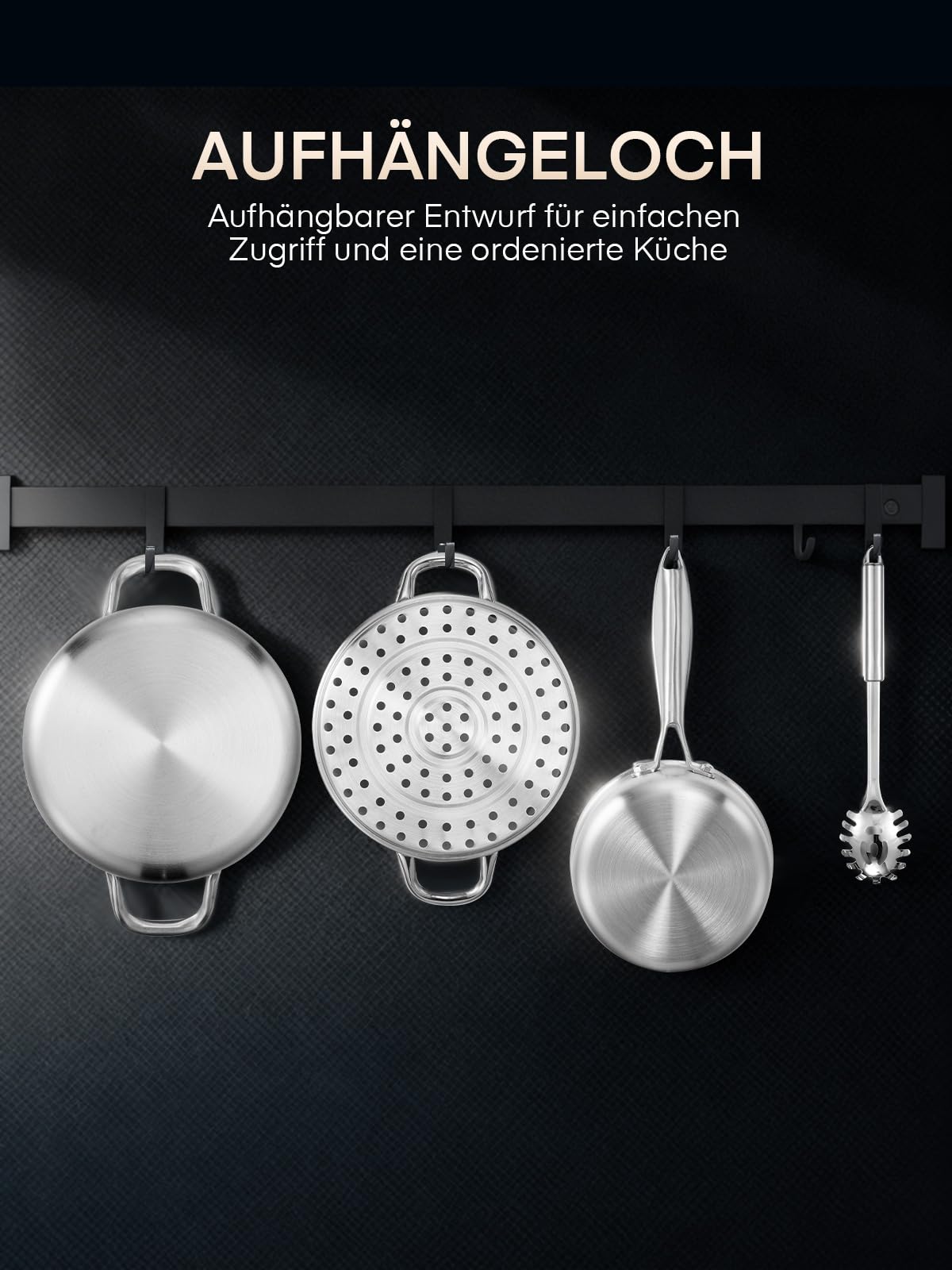 Topfset Edelstahl 3-PLY, 15-tlg Premium Induktions Töpfe Set Induktionsgeeignet für alle Herdarten, mit Dünsteinsatz & 5-Teilig exklusivem Löffelzubehör, unbeschichtet, für Camping und Wohnung