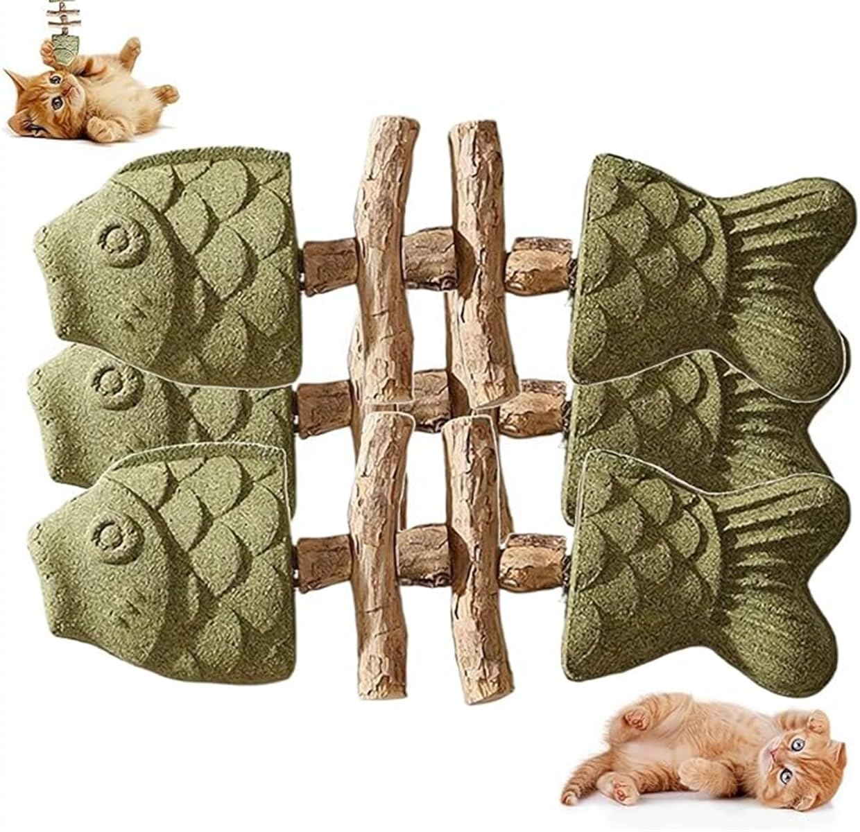 Giurui Fix Your Cat’s Dental Health – Wooden Catnip Teeth Cleaning Stick, Creative Fish-Bone Cat Toy, Durable Feline Tooth Care Tool, Multi-Flavor Choices, Interactive Toys for Cat (Green*3)