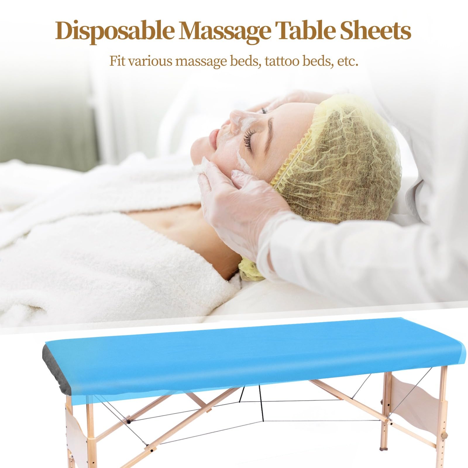 100 hojas desechables para mesa de masaje, 71 x 31.5 pulgadas, fundas desechables de cama de masaje de tela no tejida transpirable, sábana de higiene de un solo uso para centros de spa, salones de