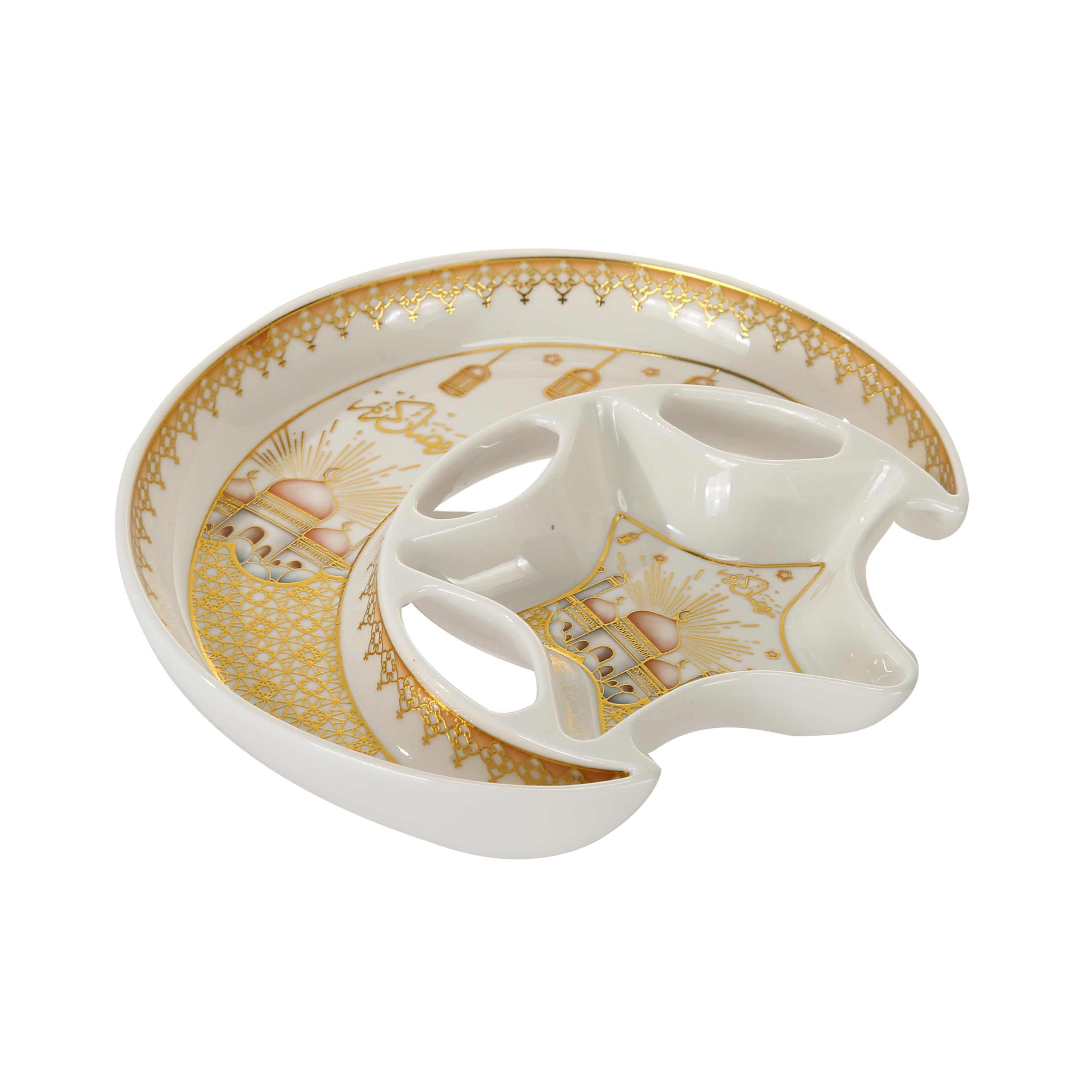Liying Crescent Moon & Star Iftar Food Serving Tray 20CM (S), Ramadan ceramic Platters Table Decor for Breakfast Dinner Dessert Pastry Display Holder Decoration