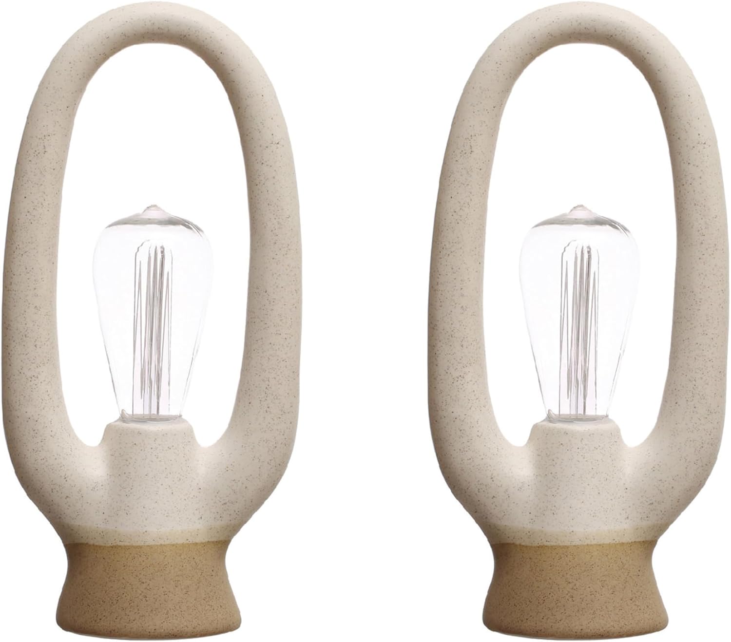 Set of Two White Stoneware Arc LED Table Lamps