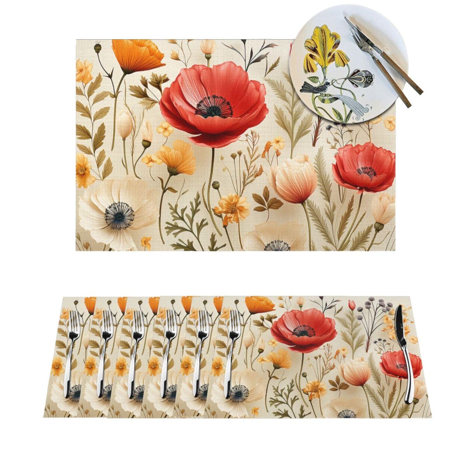 Set de table PVC motif fleurs sauvages antidérapant durable pour dîner