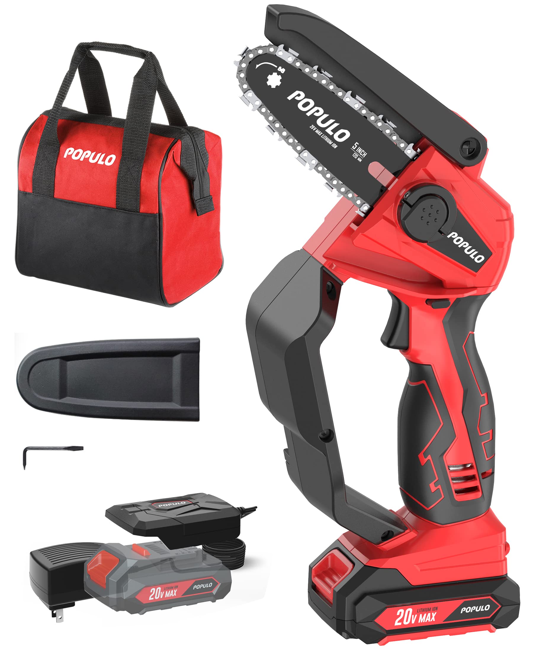 Buy POPULO 5inch Cordless Mini Chainsaw, 20V MAX 2.0Ah Power Chain