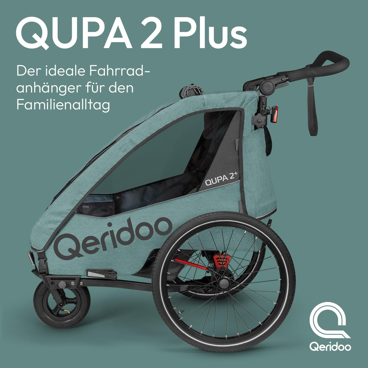 Qeridoo QUPA Plus Fahrradanhänger 1 oder 2 Kinder Premium-Federung 3-in-1-Funktion Jogger Kinderwagen Leicht Sicher Komfortabel