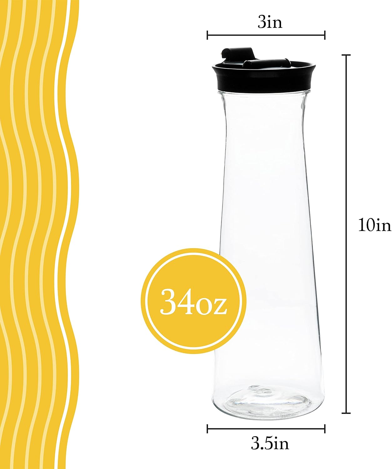 Clear Plastic Water Pitchers Carafes with Flip top Black Lids 34 OZ Heavy Duty Beverage Pitcher Jug for Juice or iced Coffee Great for Mimosa bar Restuarants ot Schools Pack of 6