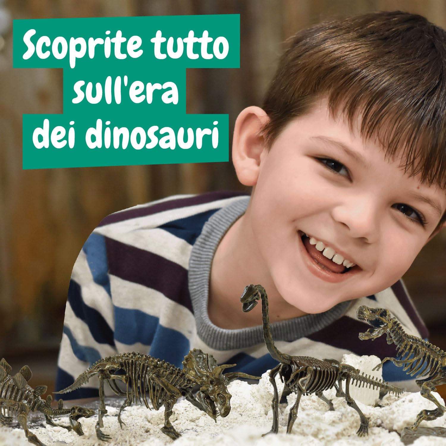 Science4you - Kit Dinosauri 4 in 1 - Fossili da Scavare e Assemblare di 4 Dinosauri: T Rex, Stegosauro, Triceratopo e Velociraptor - Scheletro Dinosauro da Construire, Giocattoli per Bambini +6 Anni