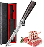Faca de desossar 15 cm de aço alemão de alto carbono faca de filete flexível para peixes – facas de desossa afiadas de 15 cm para corte de frango, carne e aves, cabo ergonômico Pakkawood