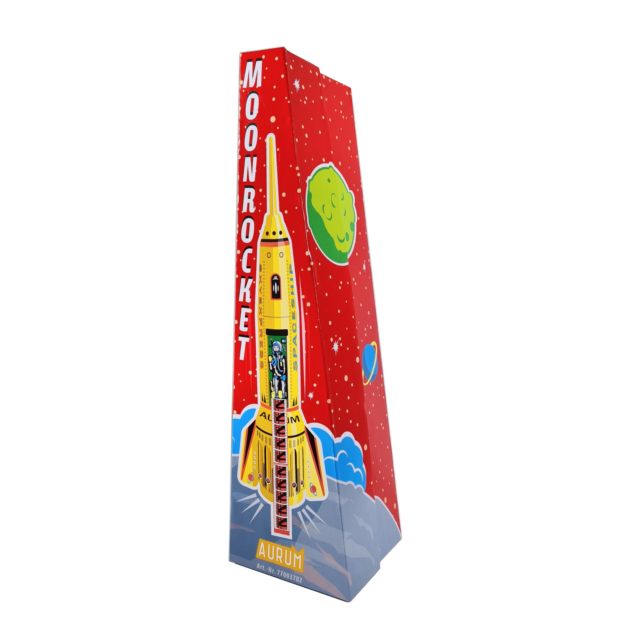 Klocke Dekorationsbedarf Nostalgie-Weltraumrakete - Exklusives Blech-Sammlerstück (41cm) mit mechanischer Aufricht-Funktion & Friktionsantrieb - Handlithografiertes Metallmodell (Rakete Aurum - Gelb)