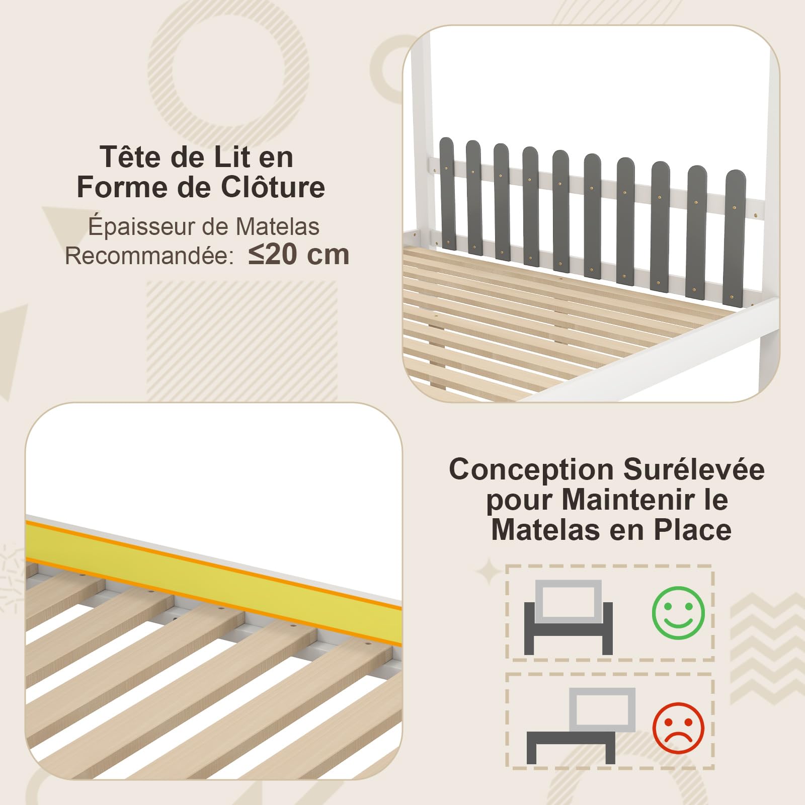 COSTWAY Lit Cabane Enfant 140 x 200 cm avec Grand Bureau, Lit Maison Double en Bois avec sommier à Lattes, Crochets et Tiroirs, Cadre de Lit Plateforme pour Garçon et Fille, Blanc et Gris