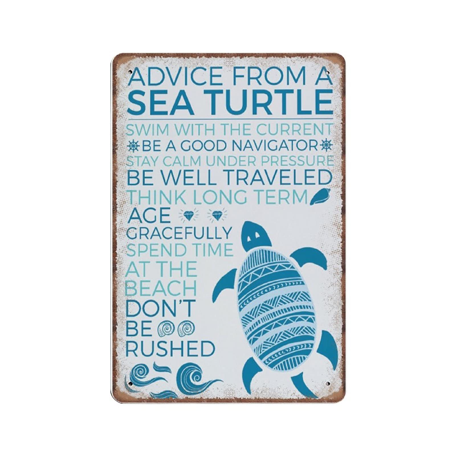 Daiercy Material_tin 2 Sea Turtle Tin Signs Funny Vintage Metal Sign Plaqu Poster Wall Art Pub Bar Kitchen Garden Bathroom Home Decor, 140X200 Mm
