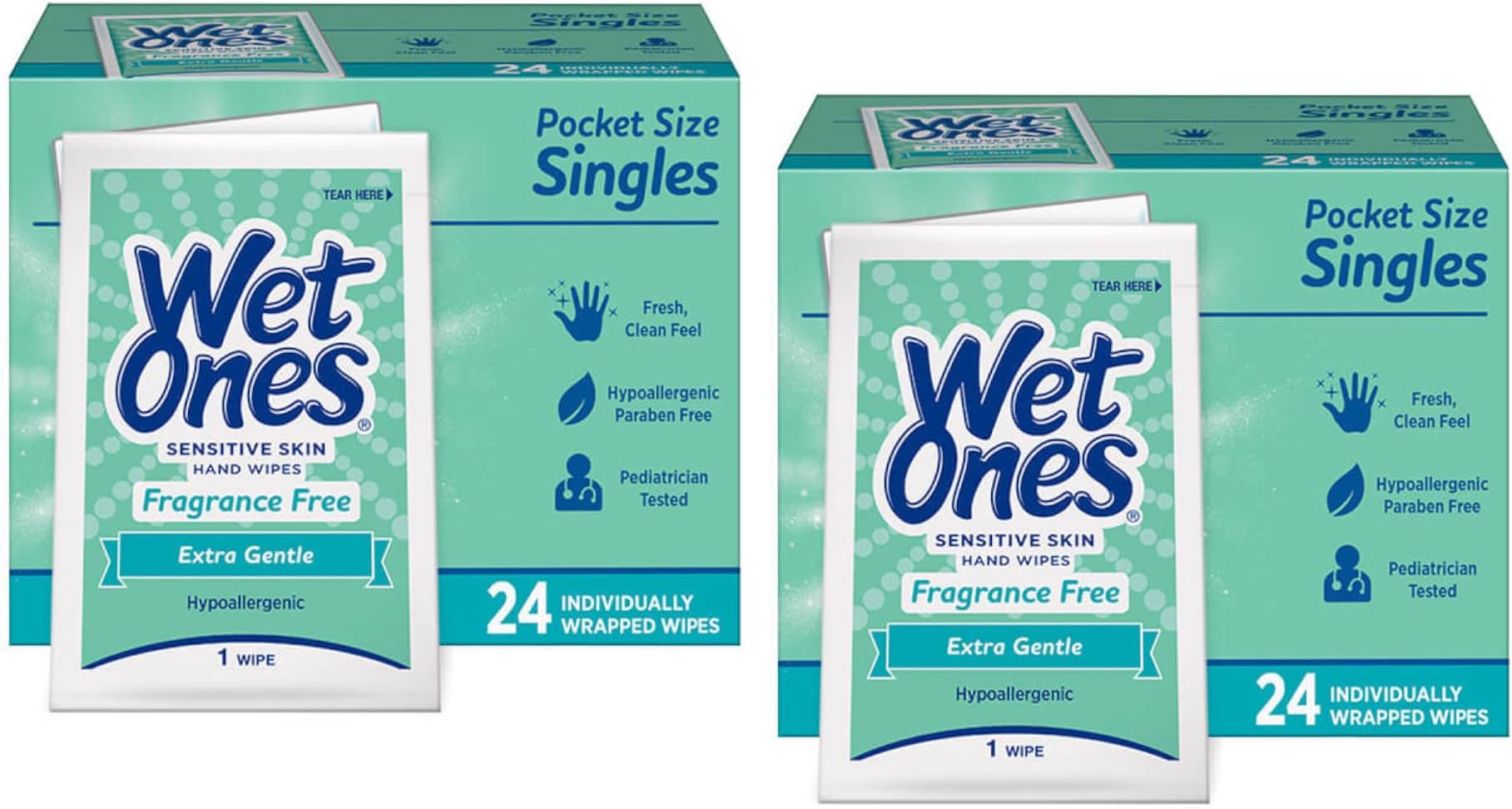 WET ONES Sensitive Skin Hand Wipes, Singles Extra Gentle Fragrance & Alcohol Free 24 ea (Pack of 2)
