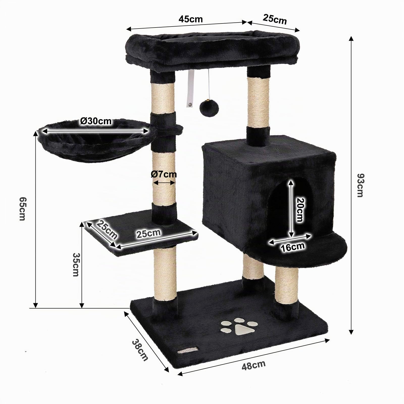 lionto Tiragraffi per Gatto Albero Tiragraffi Gatto Gioco Giocattolo Gatti Altezza 93 cm, Nero