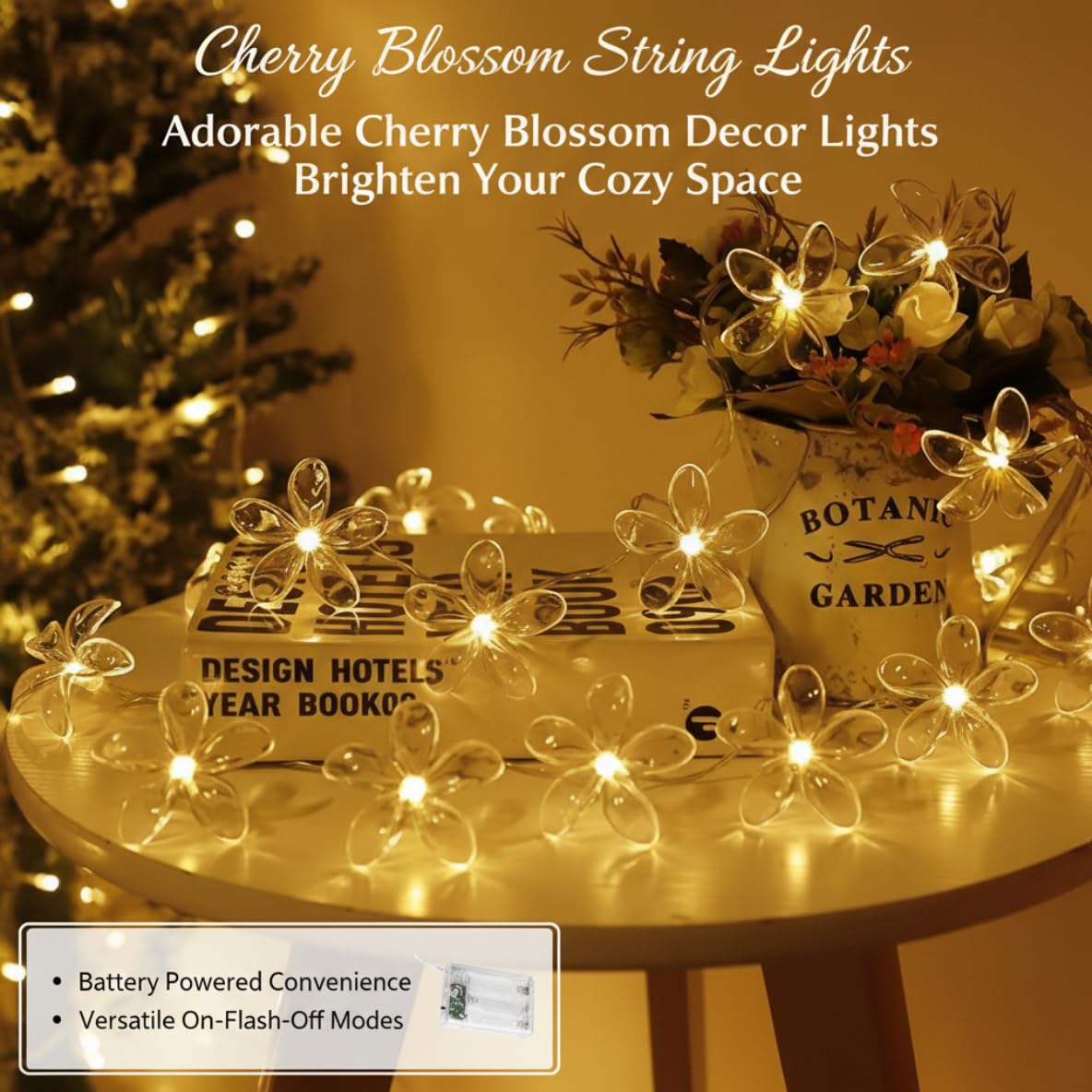 AOOTE LED Luci Fiori Di Ciliegio, 3m 20 LED Catena Luminosa, Bianco Caldo Luci, per Esterno ed Interno, 3AA Batteria, Luci Decorative per Giardino, Camera, Balcone, Feste, Natale e Matrimonio