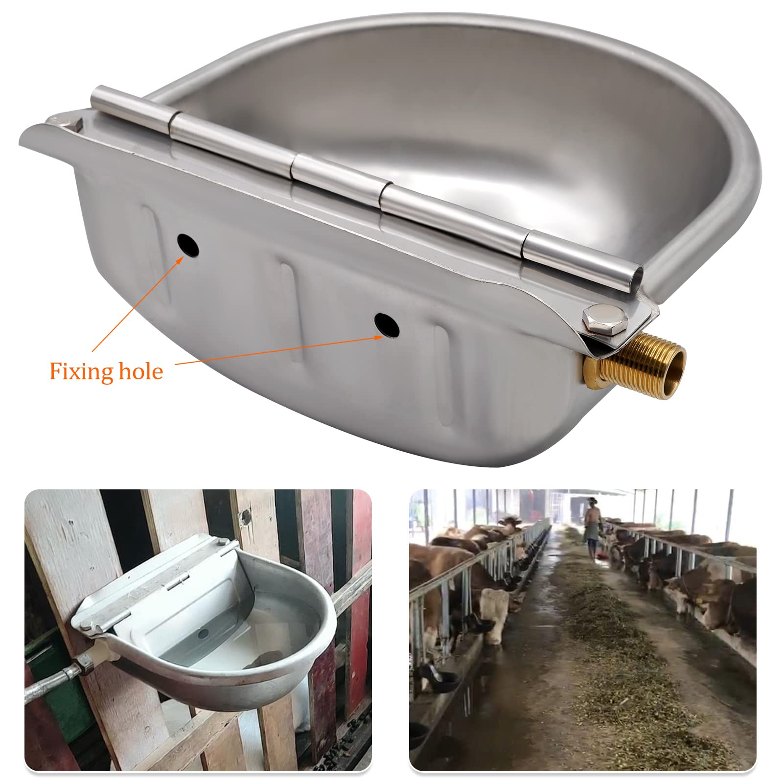 Automatische Wassertrog mit 1/2"-Messing-Schwimmerventil, Edelstahl-Tränke für Rinder mit Ablassstopfen, Automatische Tränke für Pferde, Rinder, Ziegen, Schafe und Schweine für den Außenbereich