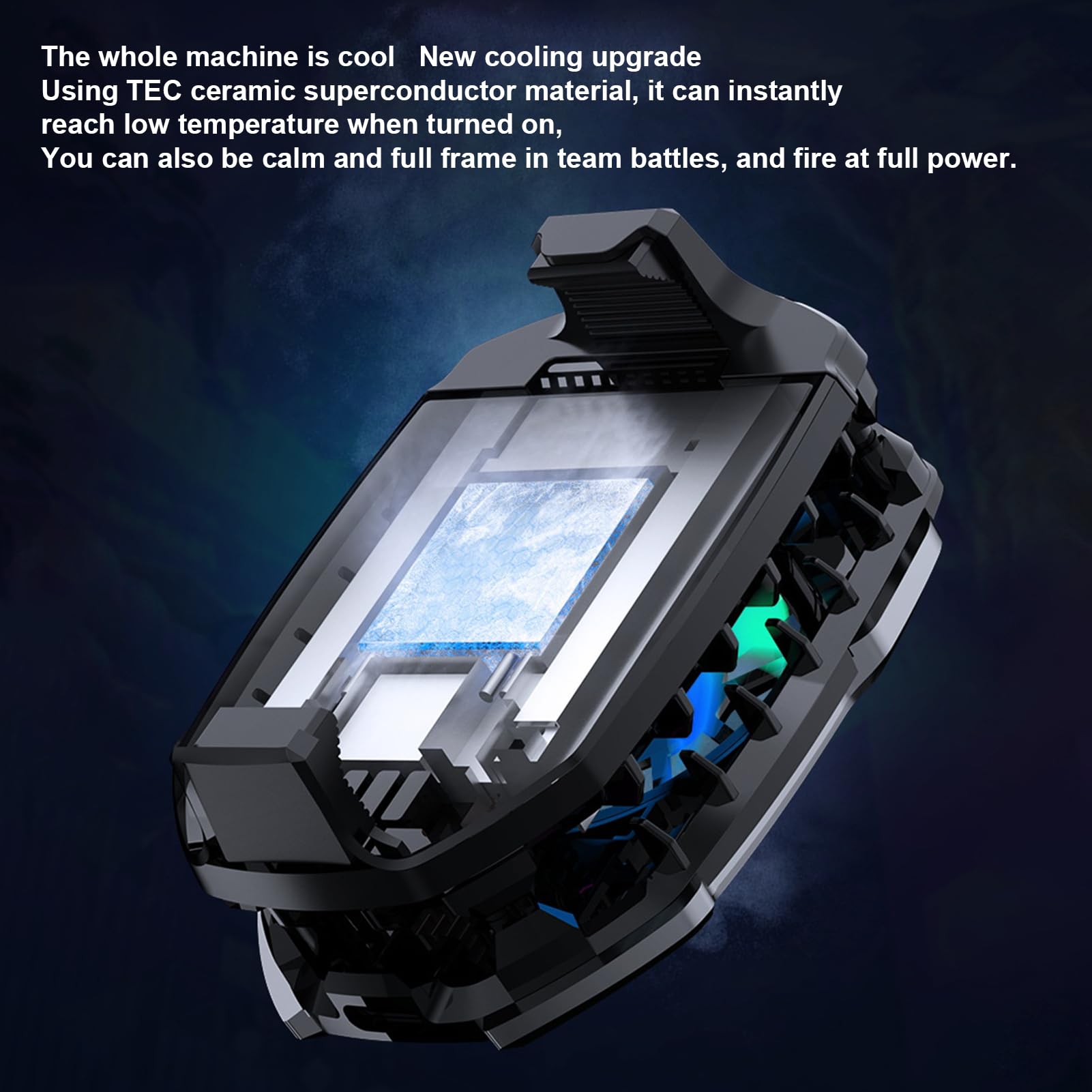 Cooling Fan Phone - 3 Gear Adjustable Radiator RGB, Black Mobile Phone Cooler with Quiet for Smartphones Durable Portable Fan for Mobile Gamers Streamers Anchors Outdoor Indoor Use