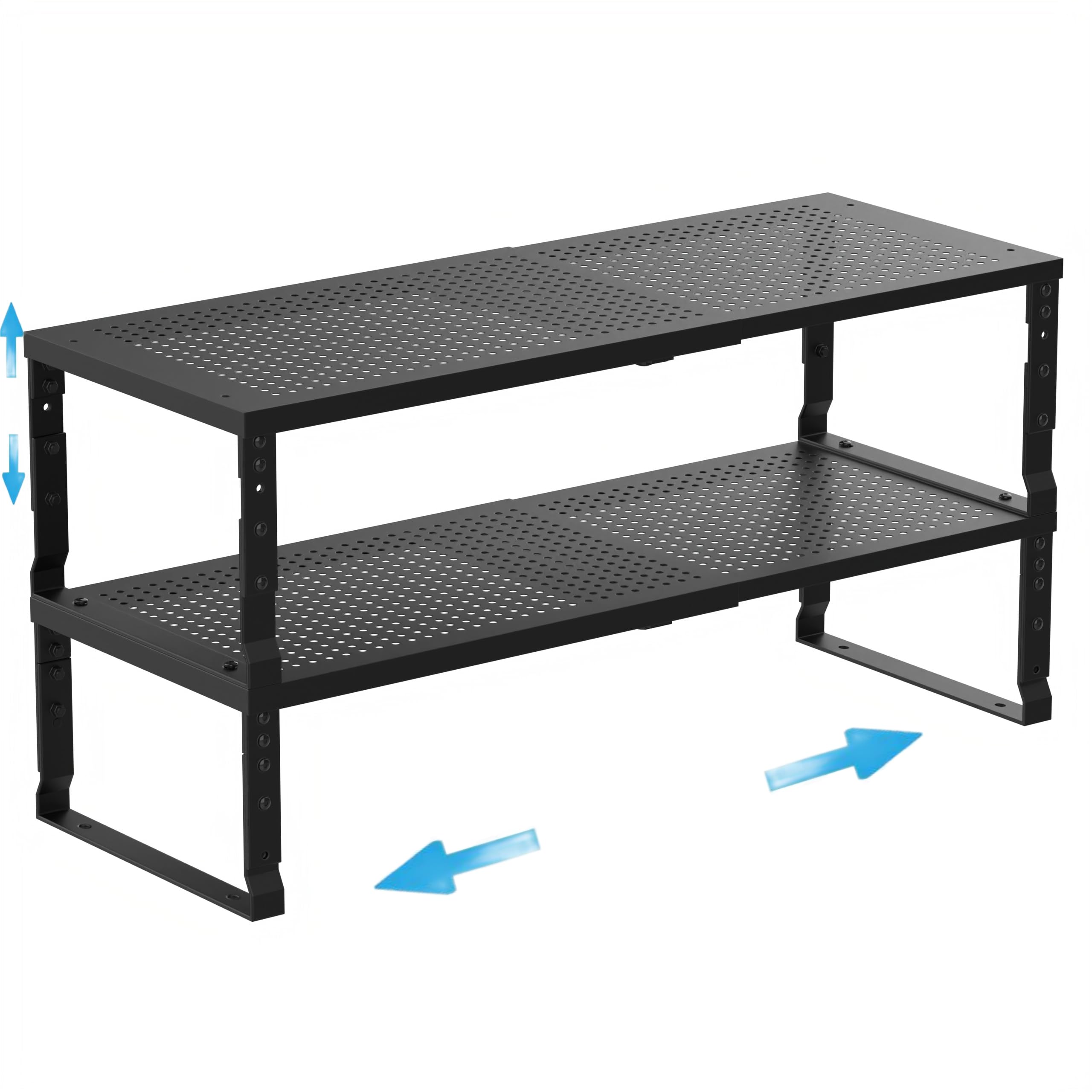 Expandable Spice Rack Kitchen Cabinet Shelf Organizer, Stackable Storage Shelves Rack, Adjustable Counter Shelf for Cabinets, Countertop, Cupboard,Pantry and more(2Packs/Black/Medium)