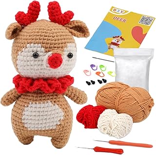 Beginner Crochet Kit, Crochet Starter Kit with Step-by-Step Video Tutorials, Crochet Animal Kit for Adults and Children, DIY Craft Supplies, Cute Cartoon Animal Series (Deer)