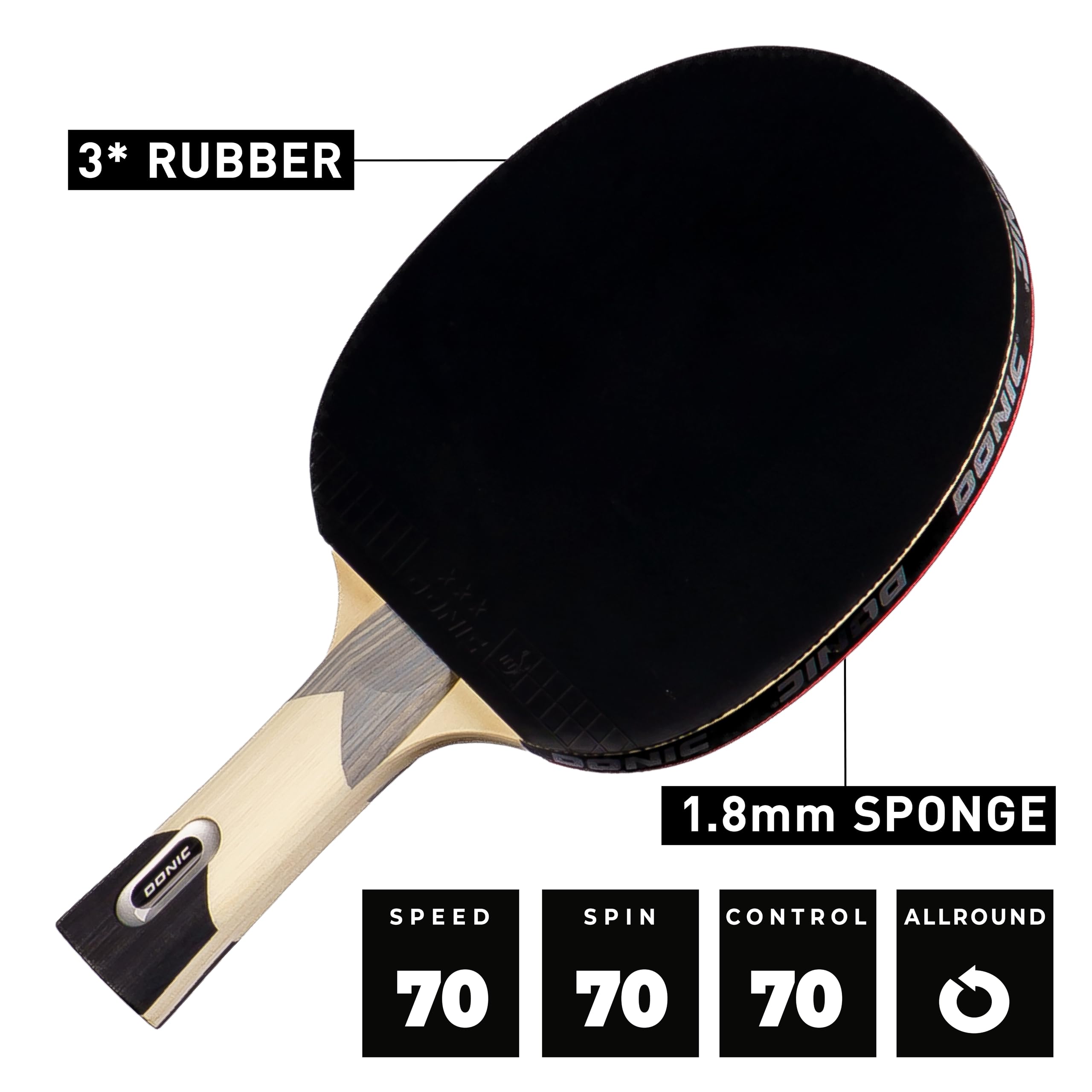 Donic-Schildkröt Racchetta da ping pong Waldner 600, manico PLS, spugna da 1,8 mm, rivestimento ITTF a 2 stelle, 733862