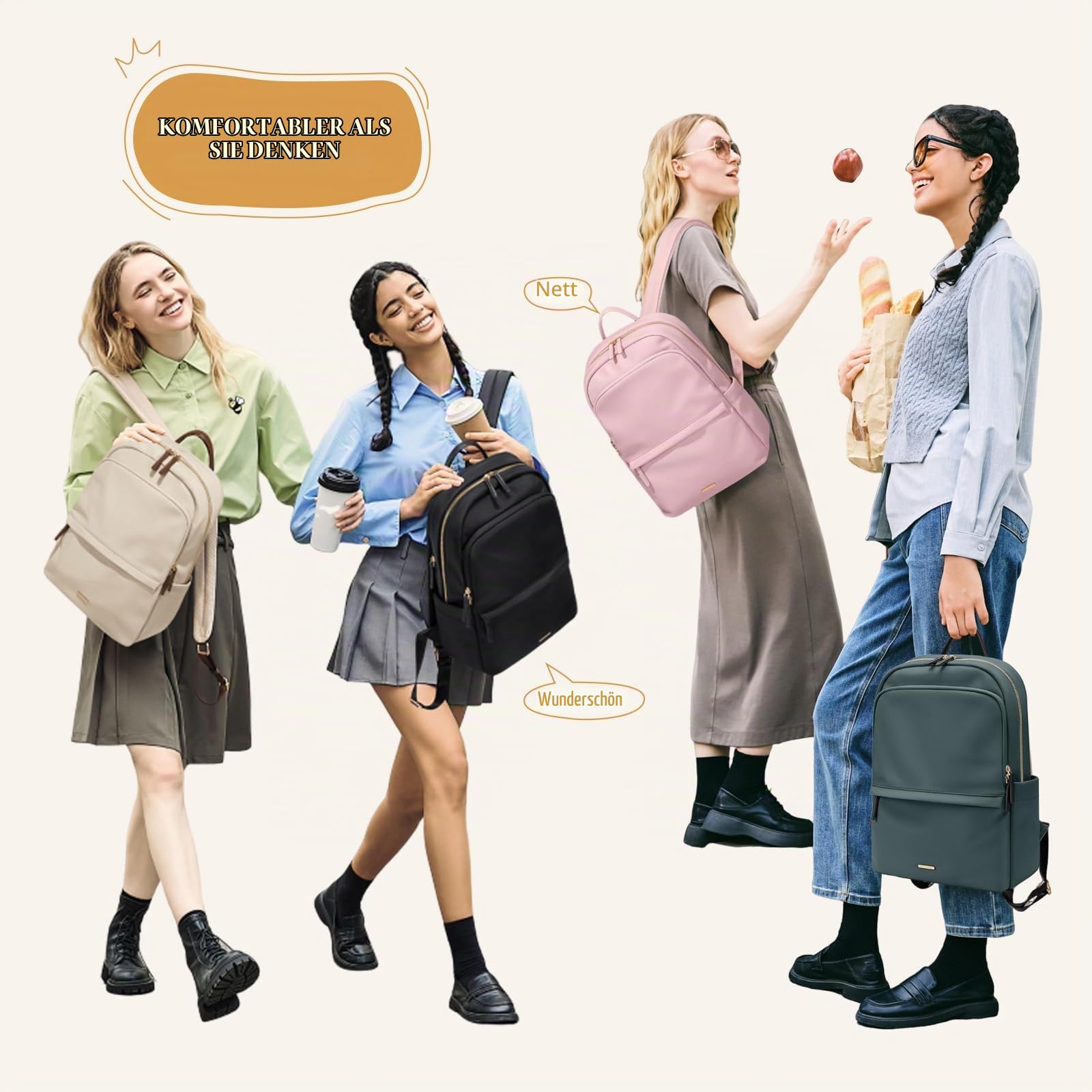 GOLF SUPAGS Laptop Rucksack für Damen Casual Daypack für Arbeit Reisen College Schulrucksack Handtasche für 14 Zoll Laptop (Dunkelgrün)