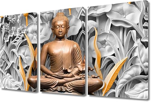 Vista 82 de TUMOVO Wall Art for Living Room Buddha Sculpture Flower Paintings Canvas Wall Art 3 Panel Wall Art Canvas Artwork Wall Decor Large Wall Decor Canvas