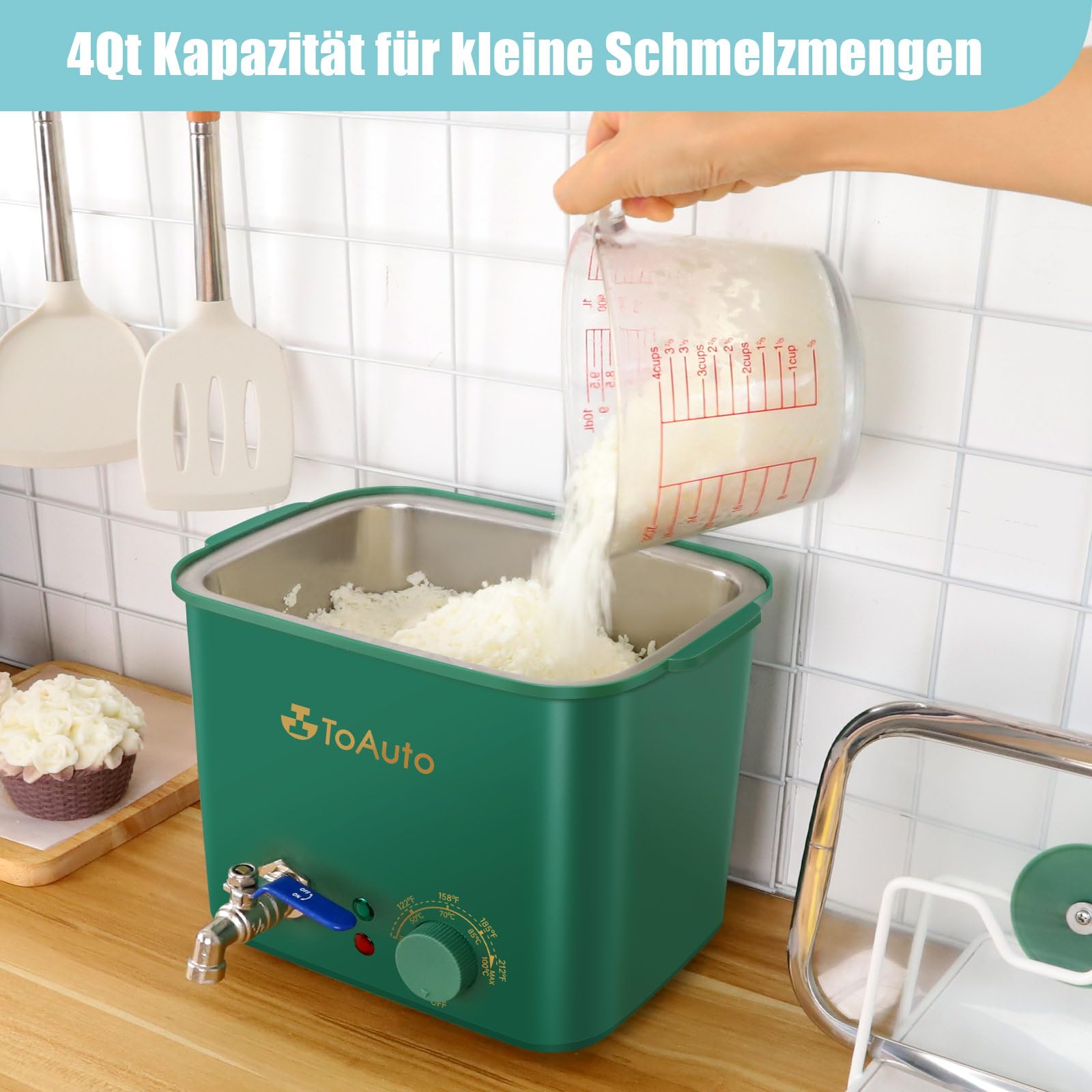 TOAUTO 4Qts Fondatore di cera verde – Vaso elettrico con valvola rapida per cera e controllo della temperatura per produttore di candele principianti AC 230 V