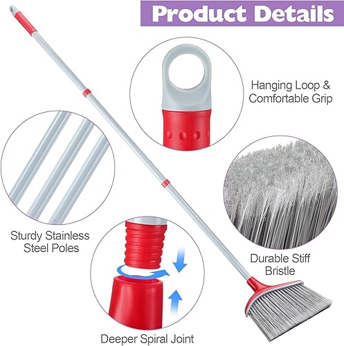 Miniatura 3 de Meanplan Juego de 5 escobas angulares y recogedor para la escuela, aula, 54 pulgadas, limpieza de interiores y exteriores, escoba comercial con