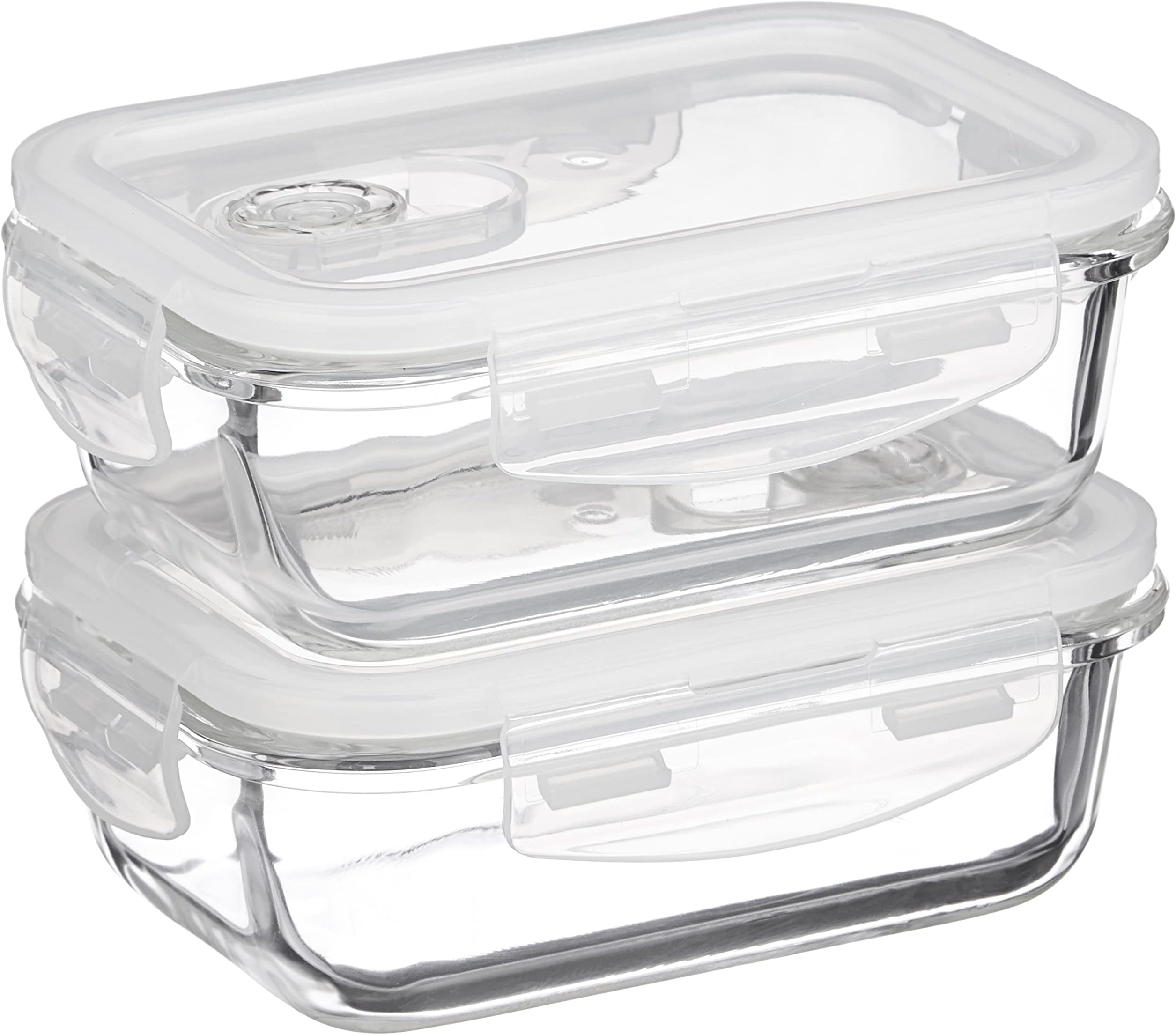 Amazon Brand - Solimo Borosilicate Glass Containers With Air-Vent Lids For Kitchen/Tiffin, 2, Rectangle (370 Ml Each),Transparent