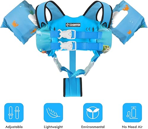 Miniatura 141 de Chriffer Chaleco salvavidas para niños de 22 a 66 libras, flotadores con arnés de hombro y alas de brazo para bebés de 2, 3, 4, 5, 6, 7 años