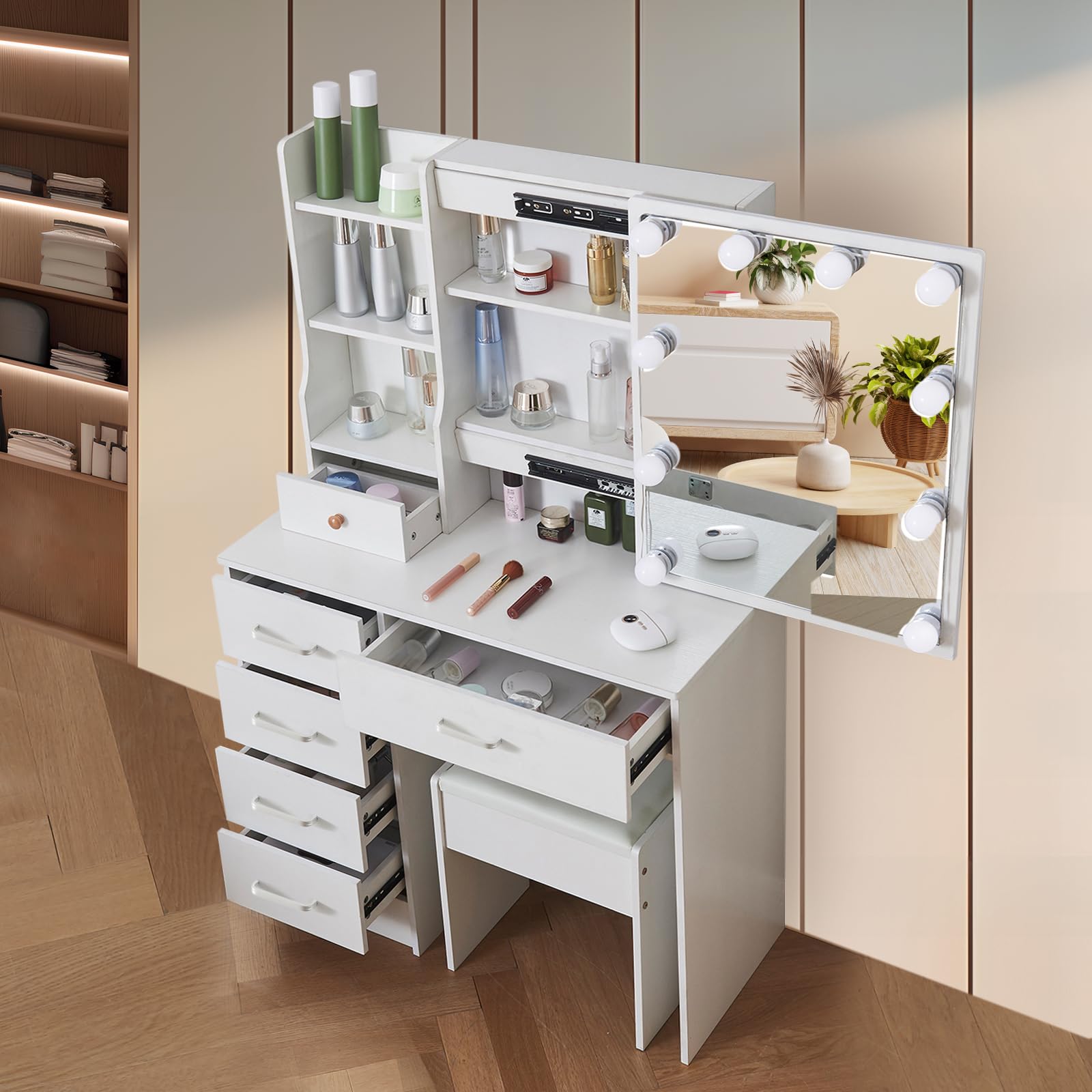 Saihemei Modern Vanity Set With Mirror And Adjustable Color