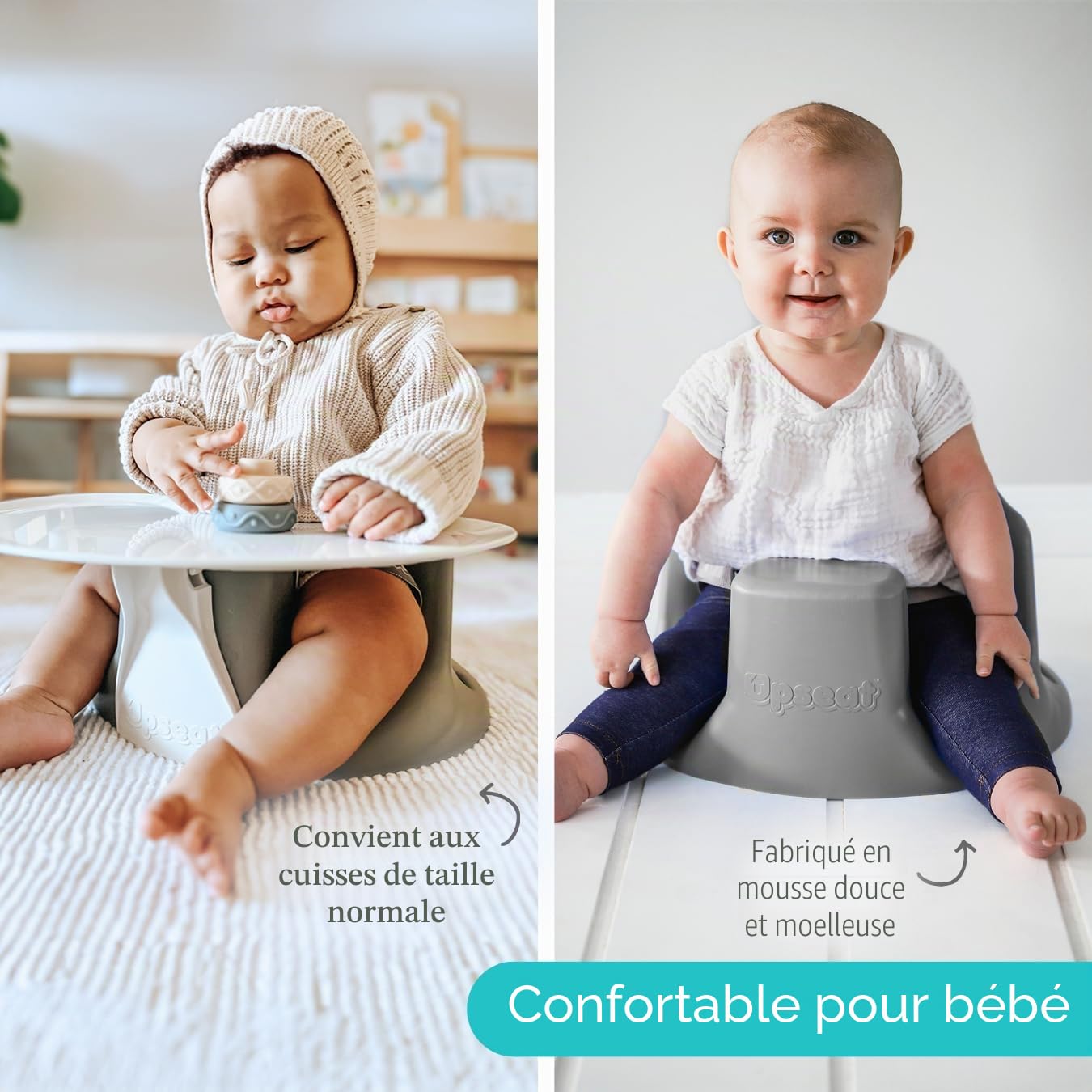 Upseat Siège rehausseur de chaise bébé avec plateau développé avec des kinésithérapeutes (gris)