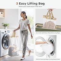 Vista 3 de SOLEDI Cesta de lavandería de 3 secciones de 180L con tapa, cesta de ropa sucia extragrande con asas resistentes para lavandería y dormitorio