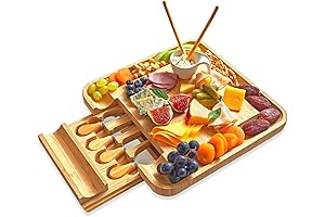 RoyalHouse Bamboo Cheese Board with Slide-Out Cutlery Drawer