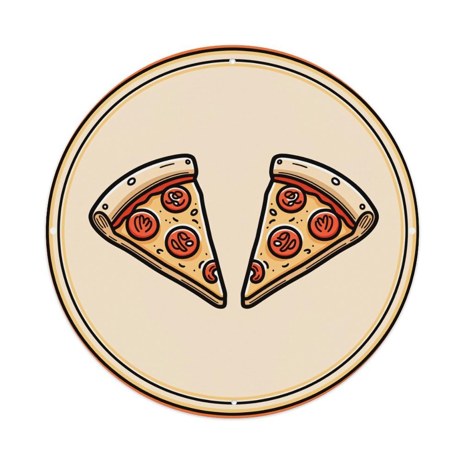 Pizza Slice Pattern Print Design Vintage Metal Tin Sign Retro Wall Decor for Home Bar Garage Cafe, Indoor & Outdoor Decorative，circle Metal Poster, 8x8 Inch