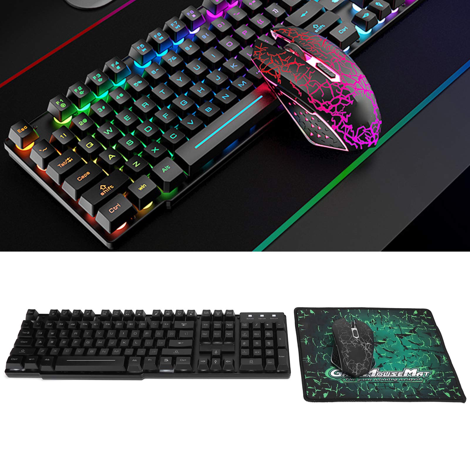 Sxhlseller Kit Tastiera Mouse Professionale Ricarica Wireless Gaming Tastiera Colorata Luminosa Set Tappetino per Mouse Tastiera per Computer Kit Mouse Tastiere da Gioco