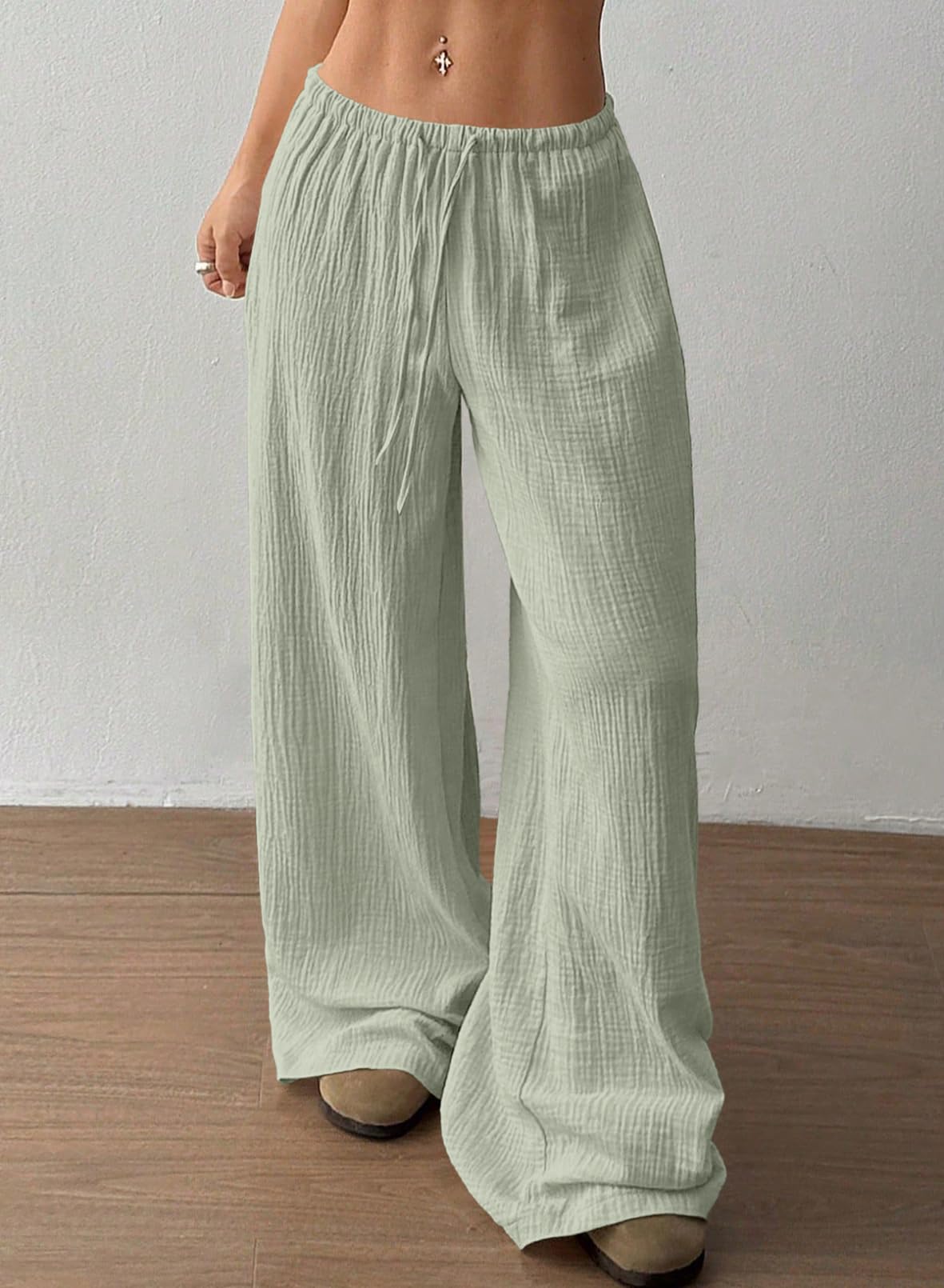 Acelitt Women’s Wide Leg Palazzo Pants Casual Loose Lounge Pants Beach Trousers with Pockets(Too Large, Please Size Down)