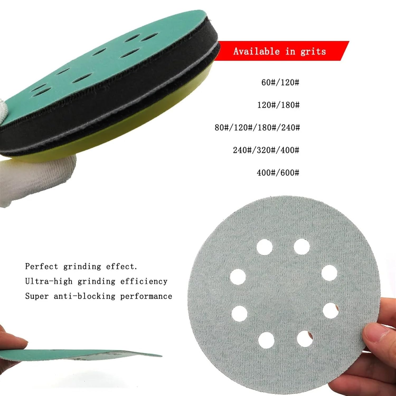 35pcs/Set 5 Inch Sanding Disc 8 Hole 80 120 240 320 600 800 1000 Grit Hook Loop Polyester Film Sandpaper Abrasive Polishing Tools